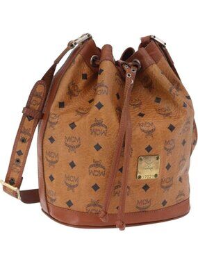 MCM Vicetos Logogram Shoulder Bag PVC Leather Brown Gold